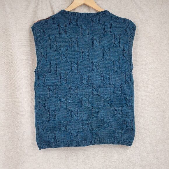 Tricots St Raphael Vintage Argyle Wool Sweater Knit Vest Women's Brown Blue - Picture 4 of 9